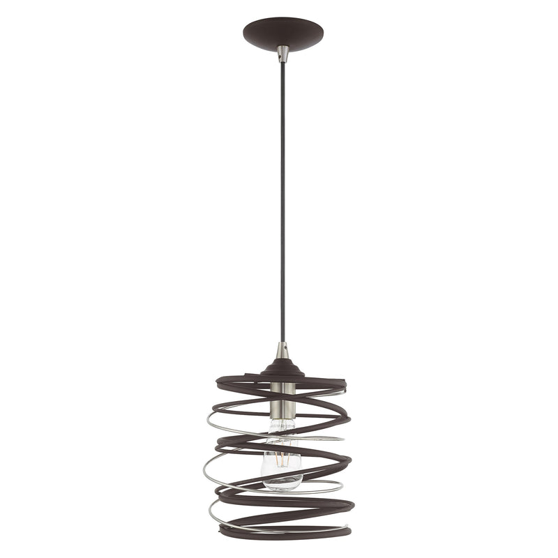 Geometric Metal Shade Mini Pendant in Bronze with Brushed Nickel Accents