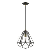 Knox 12.25" Pendant in Textured Black with Antique Brass Accents