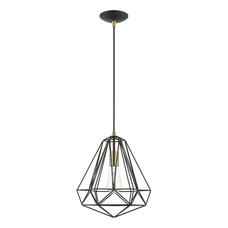 Knox 12.25" Pendant in Textured Black with Antique Brass Accents