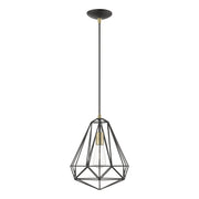Knox 12.25" Pendant in Textured Black with Antique Brass Accents