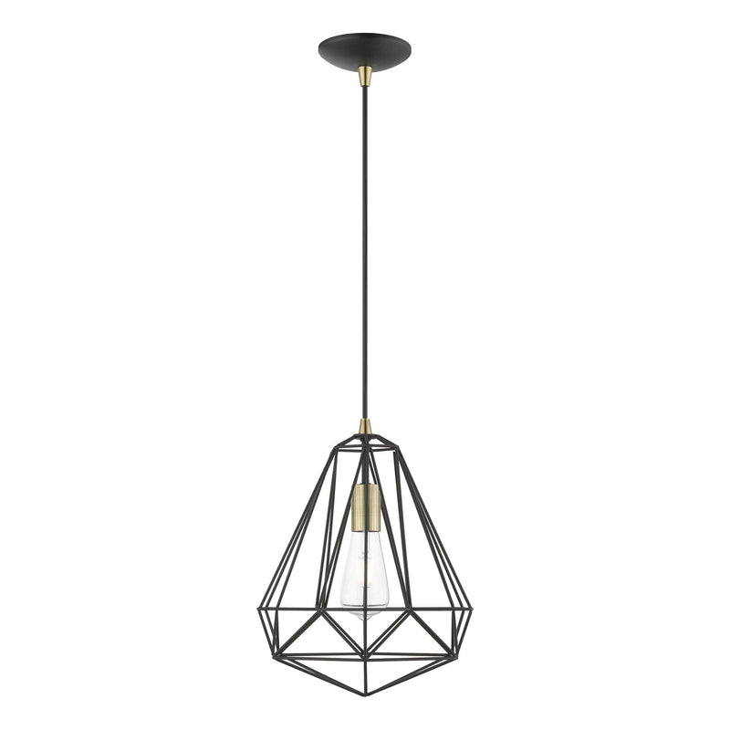 Knox 12.25" Pendant in Textured Black with Antique Brass Accents