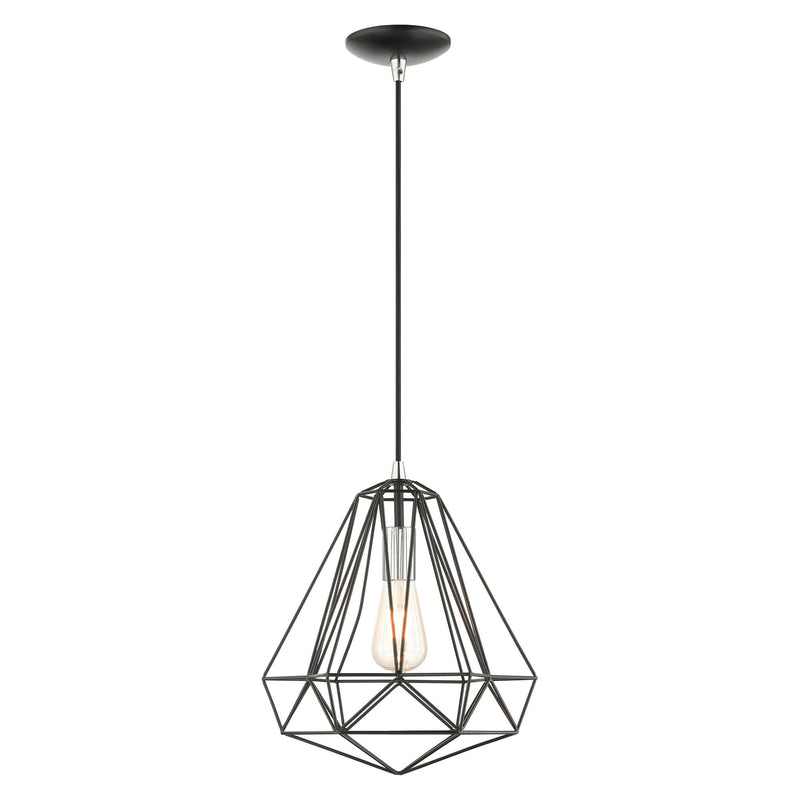 Knox 12.25" Pendant in Shiny Black with Polished Chrome Accents
