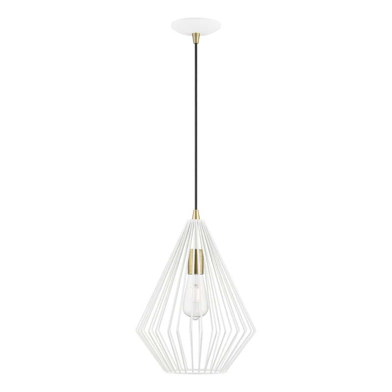 Linz Pendant in Textured White with Antique Brass Accents