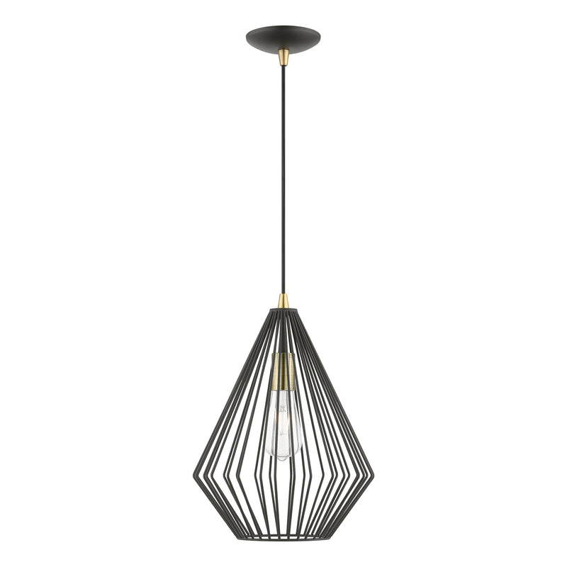 Linz Pendant in Textured Black with Antique Brass Accents