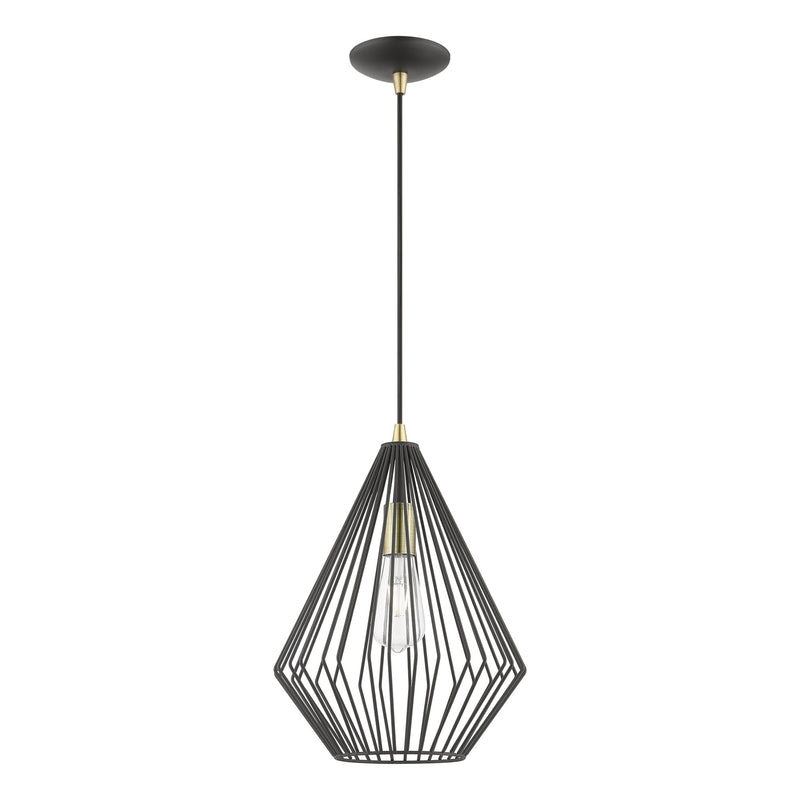 Linz Pendant in Textured Black with Antique Brass Accents
