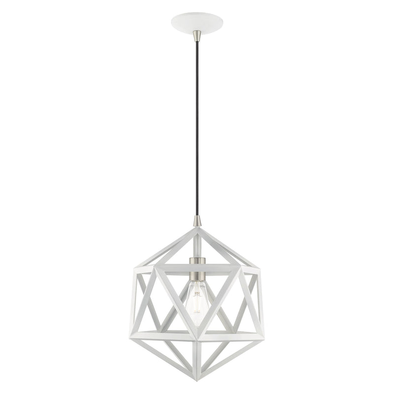Ashland 13" Pendant in White with Brushed Nickel Accents