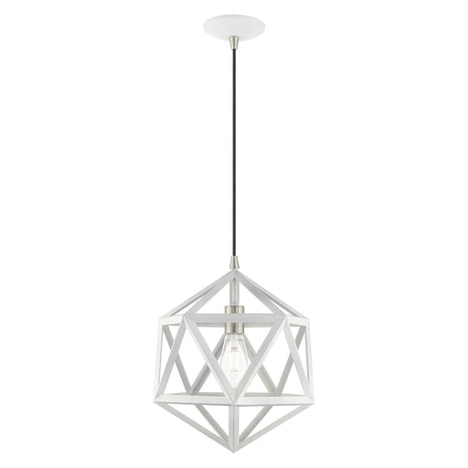 Ashland 13" Pendant in White with Brushed Nickel Accents