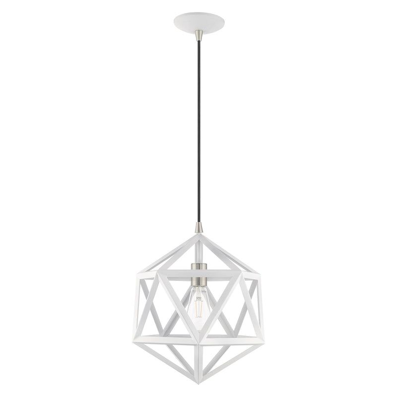 Ashland 13" Pendant in White with Brushed Nickel Accents