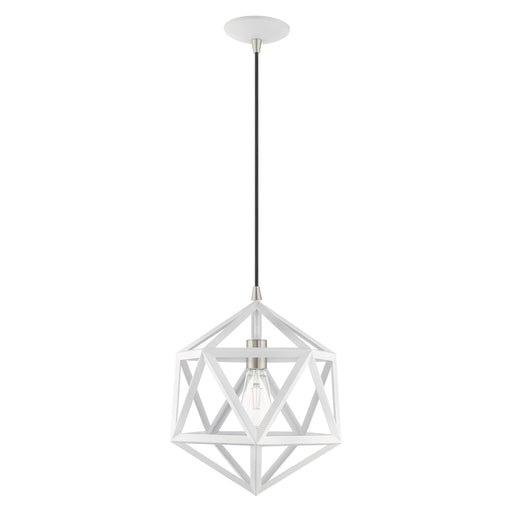 Ashland 13" Pendant in White with Brushed Nickel Accents