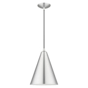 Dulce Cone Pendant in Brushed Aluminum with Polished Chrome Accents