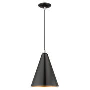 Dulce Cone Pendant in Shiny Black with Polished Chrome Accents