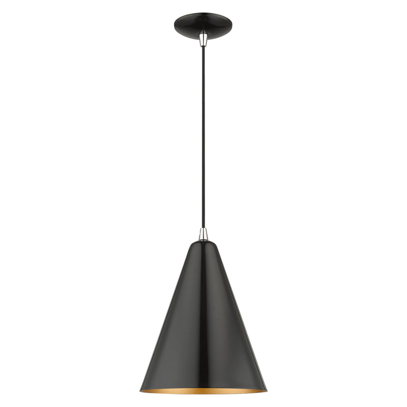 Dulce Cone Pendant in Shiny Black with Polished Chrome Accents