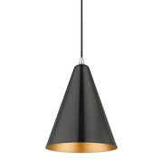 Dulce Cone Pendant in Shiny Black with Polished Chrome Accents