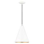 Dulce Cone Pendant in Shiny White with Polished Chrome Accents