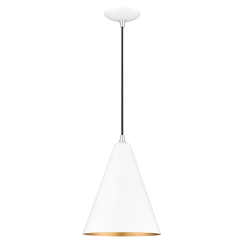 Dulce Cone Pendant in Shiny White with Polished Chrome Accents