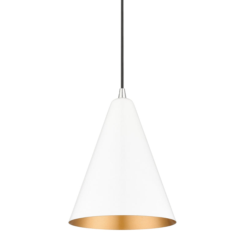 Dulce Cone Pendant in Shiny White with Polished Chrome Accents