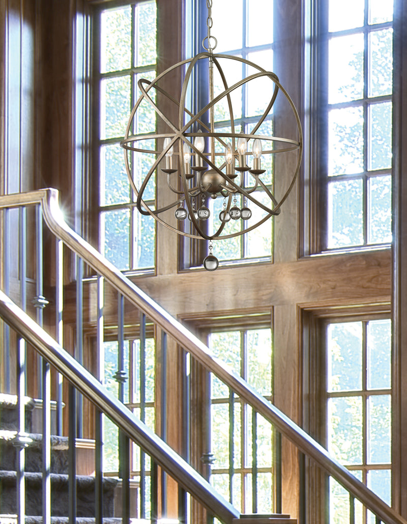 Acadia 6 Light 24" Chandelier in Antique Silver in a room setting