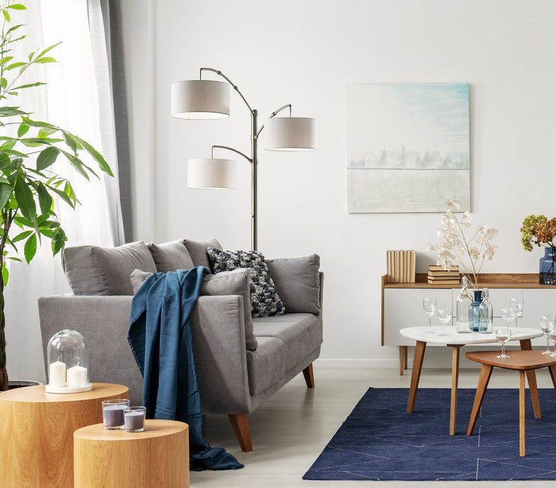 Cabo 3-Light Arc Floor Lamp in Brushed Steel