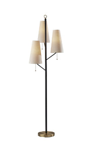 Daniel 3-Light Tree Floor Lamp in Black W. Antique Brass