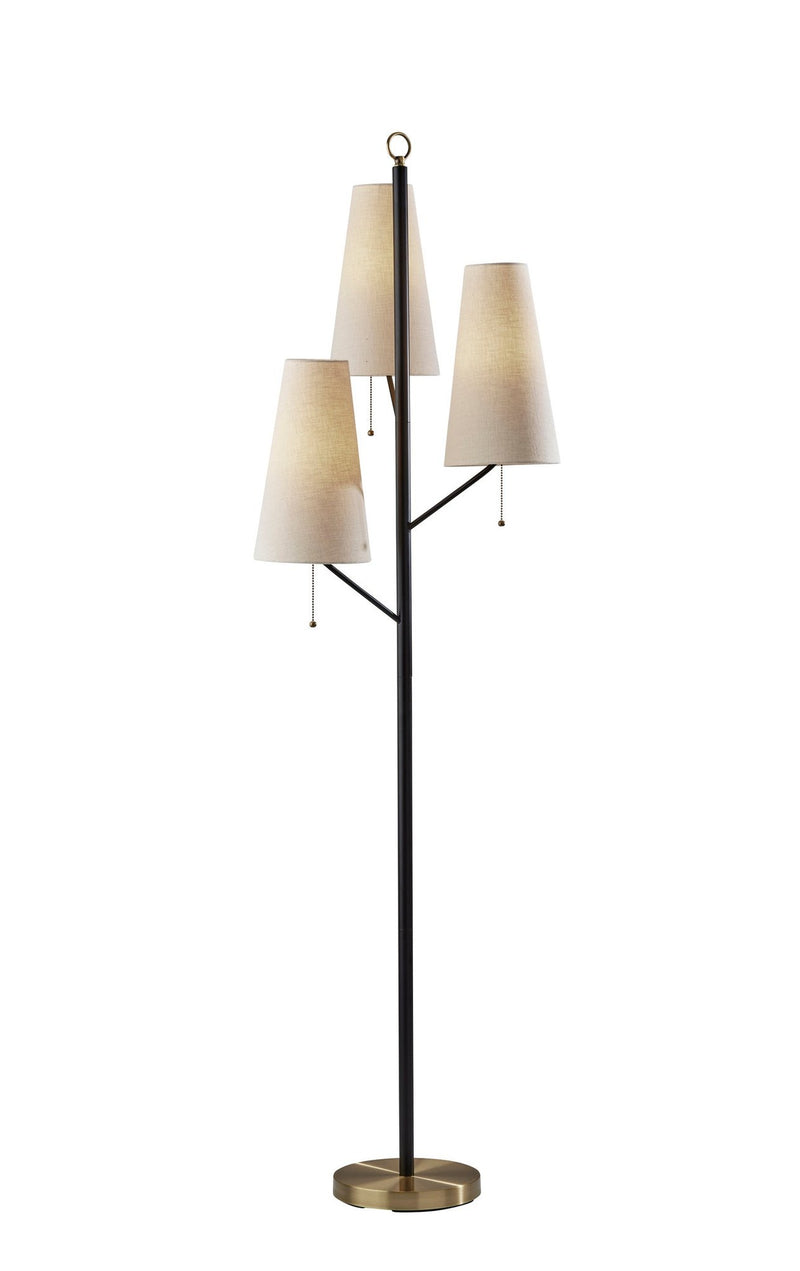 Daniel 3-Light Tree Floor Lamp in Black W. Antique Brass