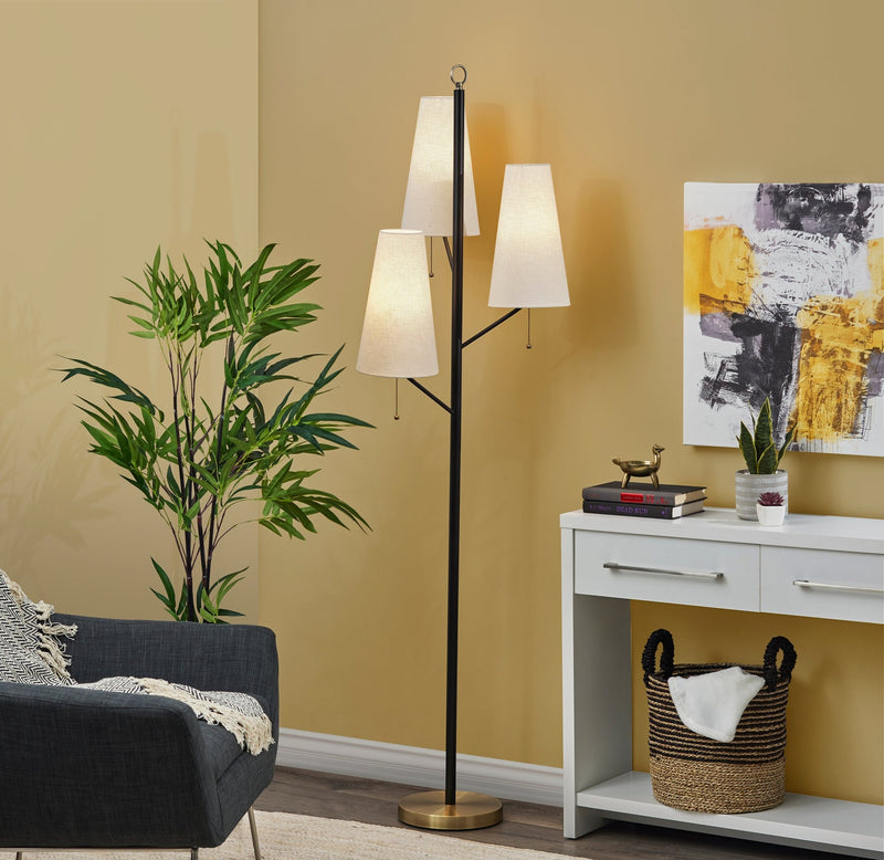 Daniel 3-Light Tree Floor Lamp in Black W. Antique Brass