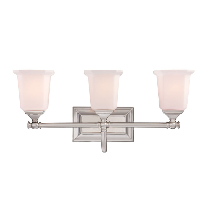Nicholas 3-Light Opal Glass Bath Vanity Light in Brushed Nickel