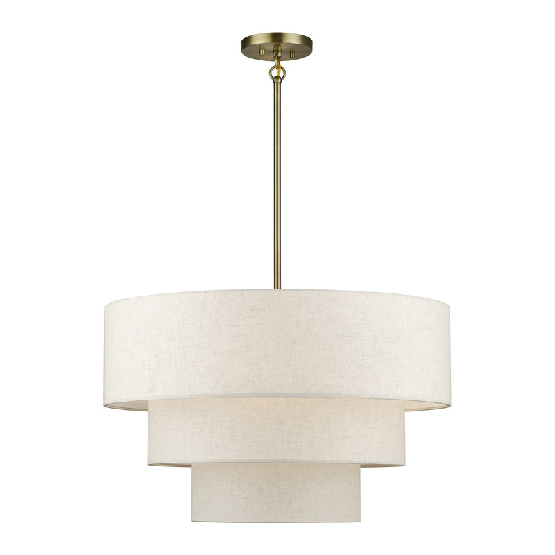 Manorwood 5-Light Chandelier with Oatmeal Shade in Antique Brass