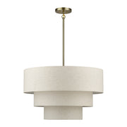 Manorwood 5-Light Chandelier with Oatmeal Shade in Antique Brass