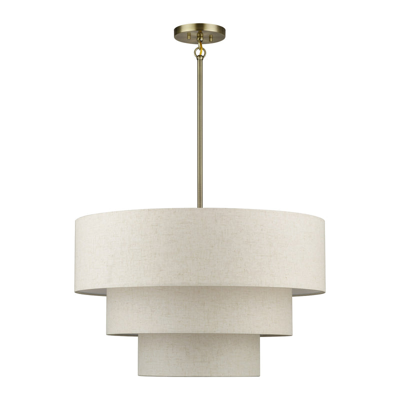 Manorwood 5-Light Chandelier with Oatmeal Shade in Antique Brass