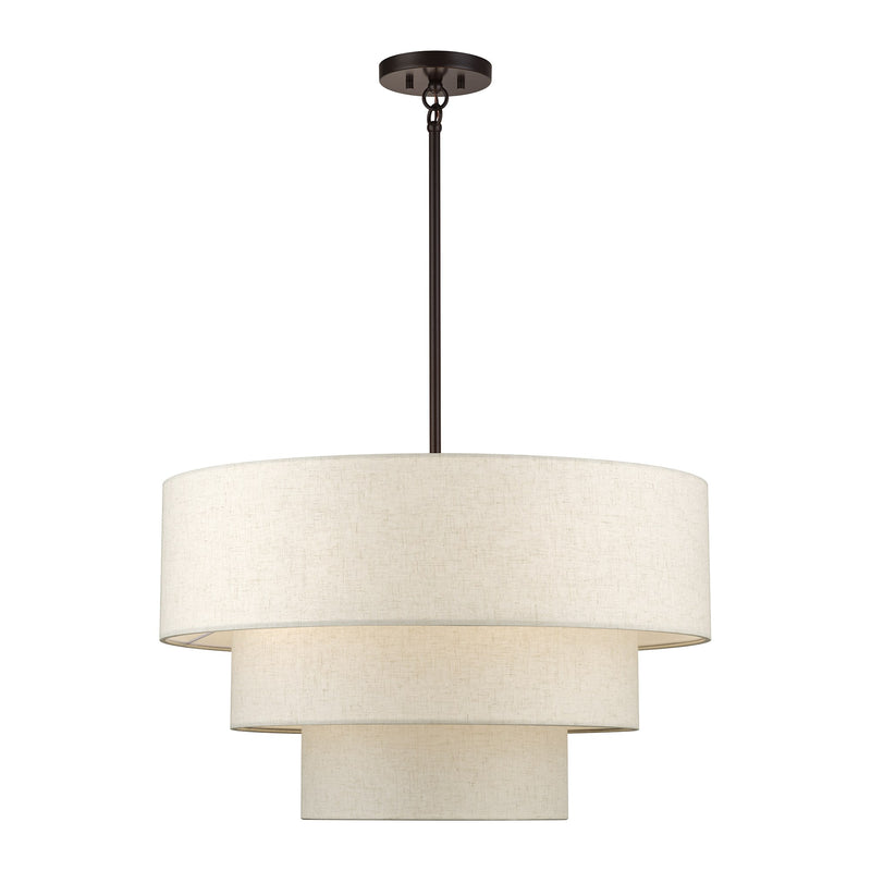 Manorwood 5-Light Chandelier with Oatmeal Shade in English Bronze