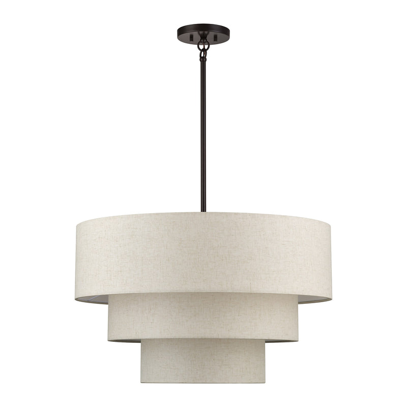Manorwood 5-Light Chandelier with Oatmeal Shade in English Bronze