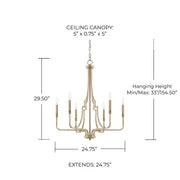Dawson 6-Light Chandelier in Aged Brass