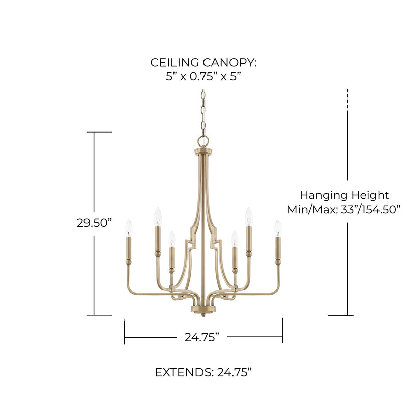 Dawson 6-Light Chandelier in Aged Brass