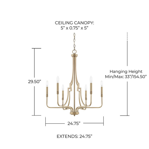 Dawson 6-Light Chandelier in Aged Brass