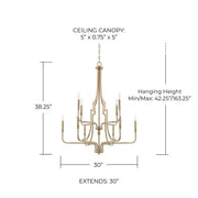 Dawson 10-Light Chandelier in Aged Brass