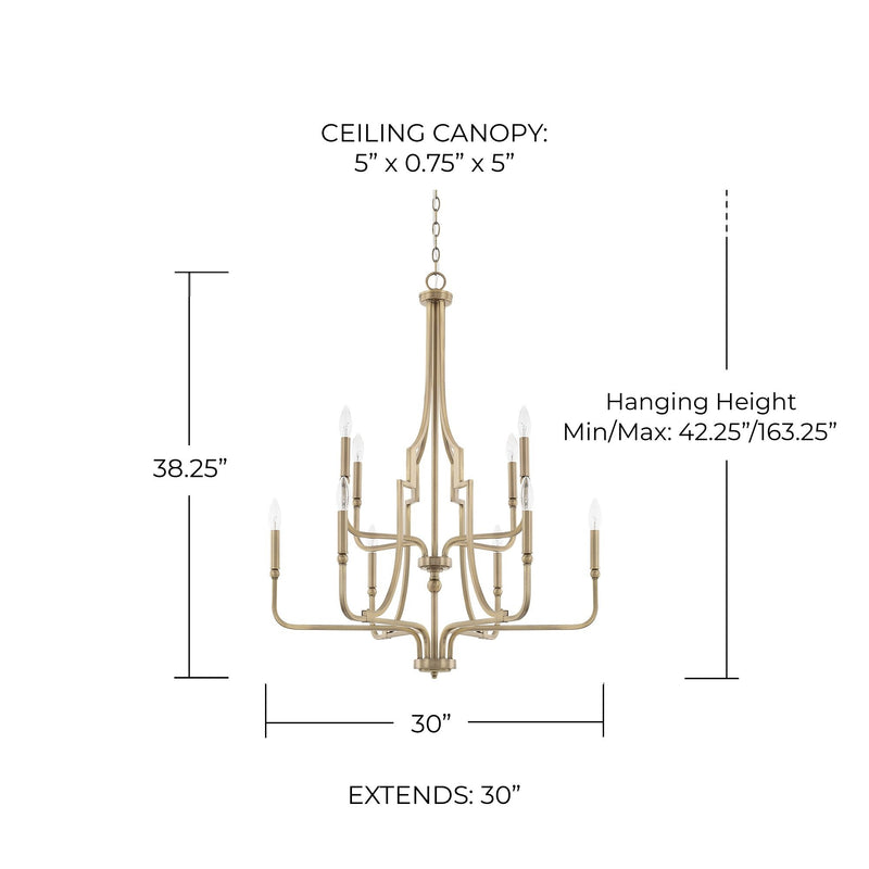 Dawson 10-Light Chandelier in Aged Brass