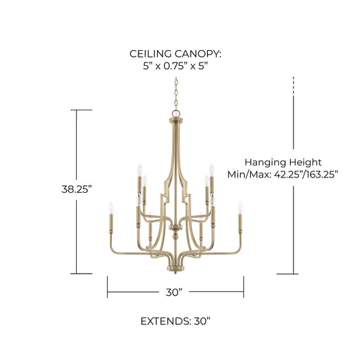 Dawson 10-Light Chandelier in Aged Brass