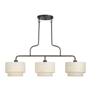 Manorwood 3-Light Extra Large Linear Chandelier with Oatmeal Shades in English Bronze
