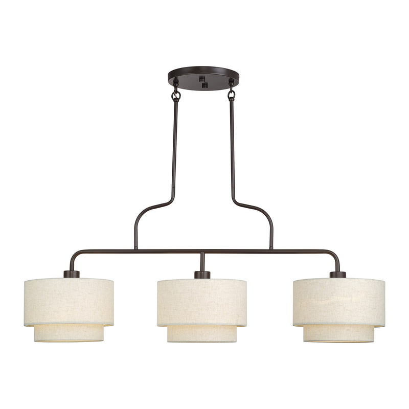 Manorwood 3-Light Extra Large Linear Chandelier with Oatmeal Shades in English Bronze