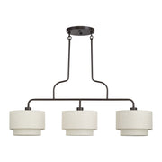 Manorwood 3-Light Extra Large Linear Chandelier with Oatmeal Shades in English Bronze