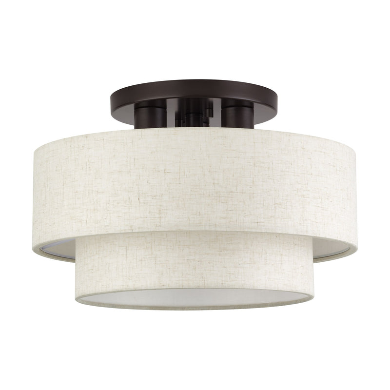 Manorwood 3-Light 15" Semi-Flush Mount with Oatmeal Shade in English Bronze