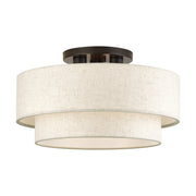 Manorwood 3-Light 18" Semi-Flush Mount with Oatmeal Shade in English Bronze