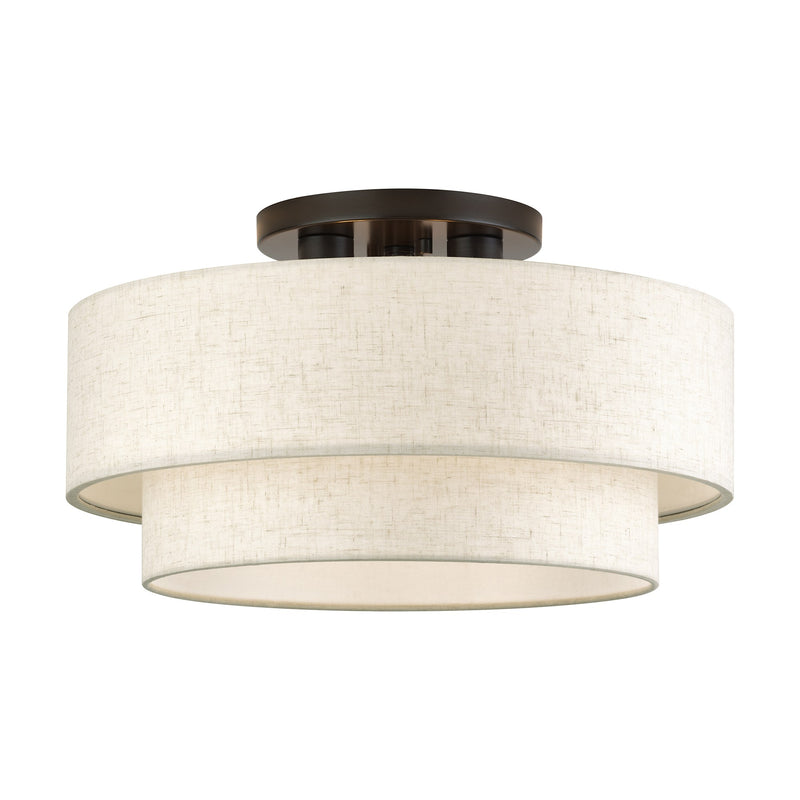 Manorwood 3-Light 18" Semi-Flush Mount with Oatmeal Shade in English Bronze