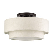 Manorwood 3-Light 18" Semi-Flush Mount with Oatmeal Shade in English Bronze