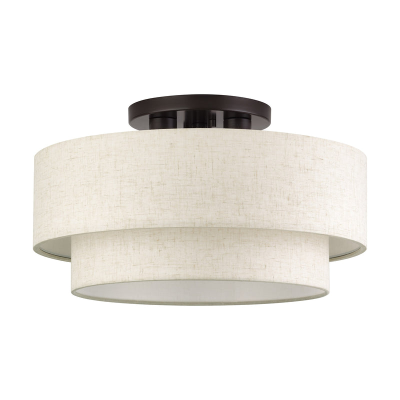 Manorwood 3-Light 18" Semi-Flush Mount with Oatmeal Shade in English Bronze
