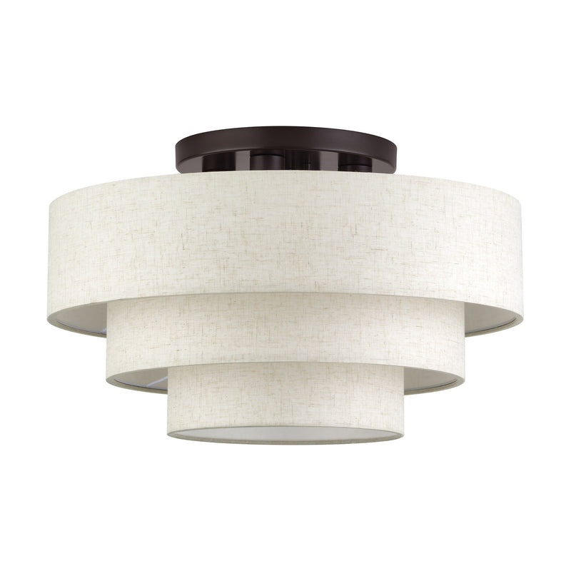 Manorwood 4-Light 21" Semi-Flush Mount with Oatmeal Shade in English Bronze