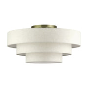 Manorwood 5-Light 28" Semi-Flush Mount with Oatmeal Shade in Antique Brass