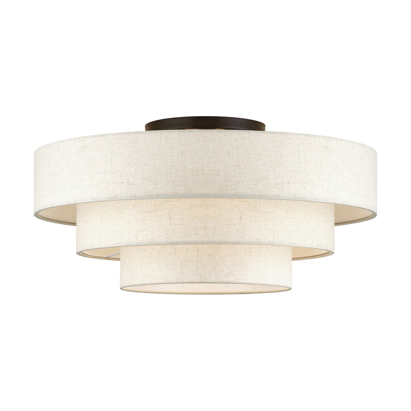 Manorwood 5-Light 28" Semi-Flush Mount with Oatmeal Shade in English Bronze