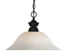 Shark 1 Light Pendant in Matte Black with White Mottle Glass