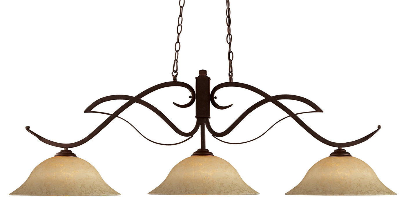 Phoenix 3 Light Billiard in Bronze with Golden Mottle Glass